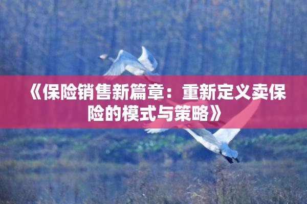 《保险销售新篇章：重新定义卖保险的模式与策略》